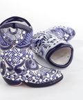 Talavera Cowboy Boot Shot Glasses - Set of 2 - 3 Oz (Blue and White) - MEXTEQUIL: MEXICRAFT IMPORTS LLC