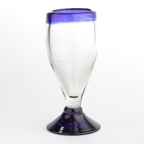 Hand Blown Shot Glasses - Set of 4 - 2 Oz (Tall Blue Rim) - MEXTEQUIL: MEXICRAFT IMPORTS LLC