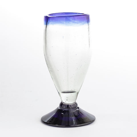 Hand Blown Shot Glasses - Set of 4 - 2 Oz (Tall Blue Rim) - MEXTEQUIL: MEXICRAFT IMPORTS LLC