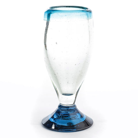 Hand Blown Shot Glasses - Set of 4 - 2 Oz (Tall Aqua Rim) - MEXTEQUIL: MEXICRAFT IMPORTS LLC