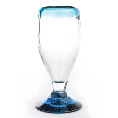 Hand Blown Shot Glasses - Set of 4 - 2 Oz (Tall Aqua Rim) - MEXTEQUIL: MEXICRAFT IMPORTS LLC