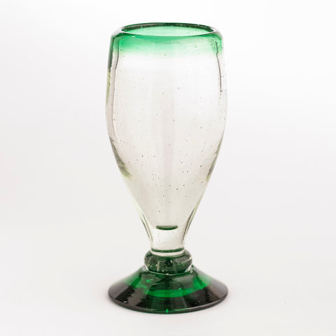 Hand Blown Shot Glasses - Set of 4 - 2 Oz (Tall Green Rim) - MEXTEQUIL: MEXICRAFT IMPORTS LLC