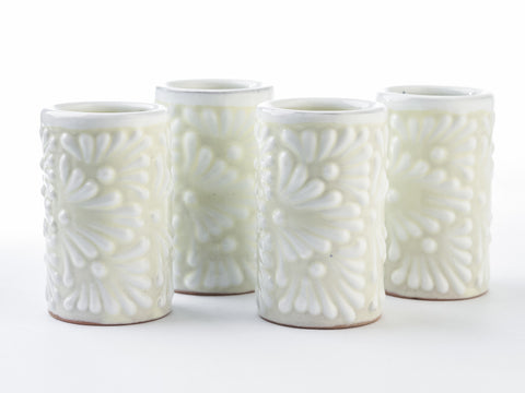 Talavera Shot Glasses - Set of 4 - 2 Oz (Lathe-Turned White) - MEXTEQUIL: MEXICRAFT IMPORTS LLC