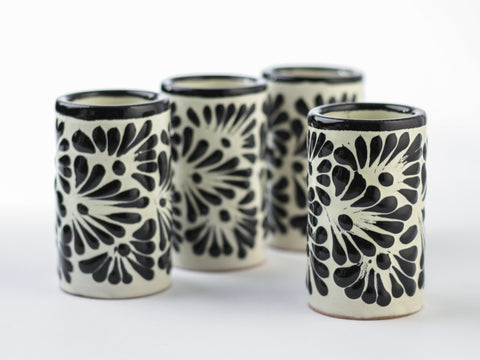 Talavera Shot Glasses - Set of 4 - 2 Oz (Lathe-Turned Black) - MEXTEQUIL: MEXICRAFT IMPORTS LLC