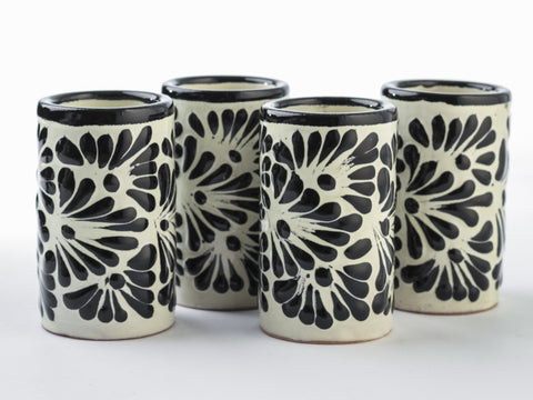 Talavera Shot Glasses - Set of 4 - 2 Oz (Lathe-Turned Black) - MEXTEQUIL: MEXICRAFT IMPORTS LLC