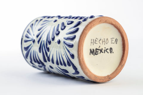 Talavera Shot Glasses - Set of 4 - 2 Oz (Lathe-Turned Blue) - MEXTEQUIL: MEXICRAFT IMPORTS LLC