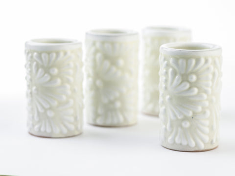 Talavera Shot Glasses - Set of 4 - 2 Oz (Lathe-Turned White) - MEXTEQUIL: MEXICRAFT IMPORTS LLC