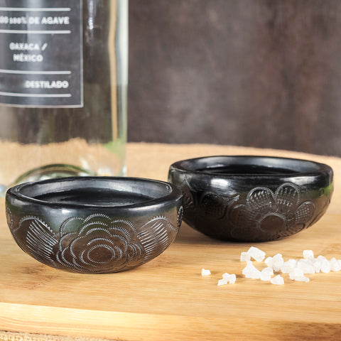 Black Clay Mexican Shot Glasses - Set of 4 - 2 Oz (Mezcal Cup)