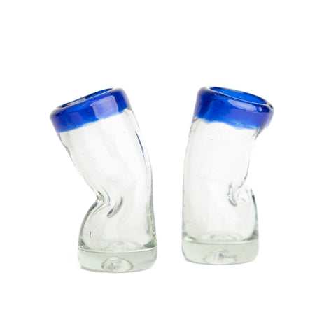 Hand Blown Shot Glasses - Set of 4 - 2 Oz (Bent) - MEXTEQUIL: MEXICRAFT IMPORTS LLC