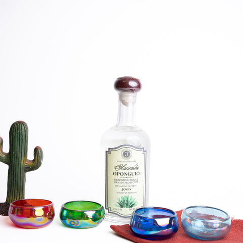 Hand Blown Mezcal Shot Glasses - Set of 4 pcs - 2 Oz (Mixed Colors) - MEXTEQUIL: MEXICRAFT IMPORTS LLC