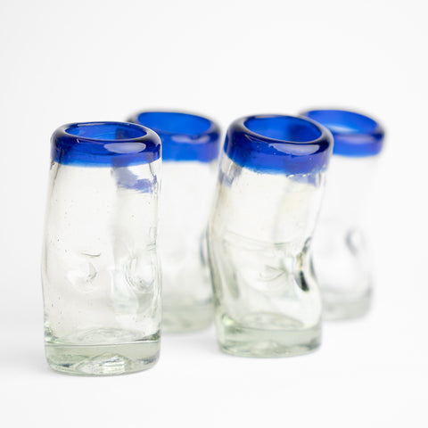 Hand Blown Shot Glasses - Set of 4 - 2 Oz (Bent) - MEXTEQUIL: MEXICRAFT IMPORTS LLC