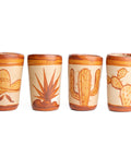 Terracotta Shot Glasses - Set of 4 - 2 Oz (Mexican Icons) - MEXTEQUIL: MEXICRAFT IMPORTS LLC