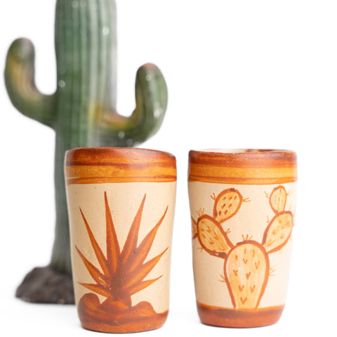 Terracotta Shot Glasses - Set of 4 - 2 Oz (Mexican Icons) - MEXTEQUIL: MEXICRAFT IMPORTS LLC