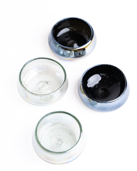 Hand Blown Mezcal Shot Glasses - Set of 4 pcs - 2 Oz (Clear and Black) - MEXTEQUIL: MEXICRAFT IMPORTS LLC