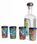 Talavera Shot Glasses - Set of 4 - 2 Oz (Blue/Green) - MEXTEQUIL: MEXICRAFT IMPORTS LLC