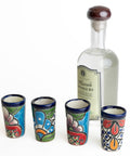 Talavera Shot Glasses - Set of 4 - 2 Oz (Blue/Green) - MEXTEQUIL: MEXICRAFT IMPORTS LLC