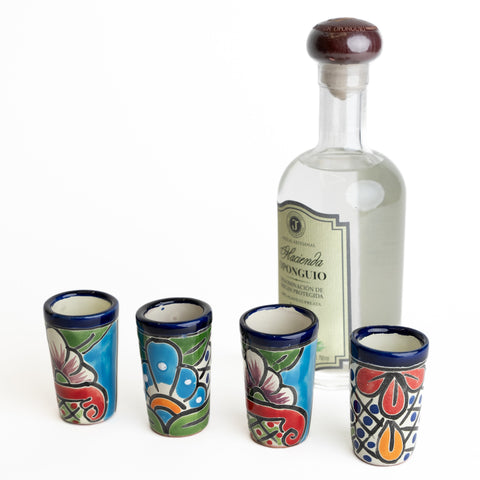 Talavera Shot Glasses - Set of 4 - 2 Oz (Blue/Green) - MEXTEQUIL: MEXICRAFT IMPORTS LLC