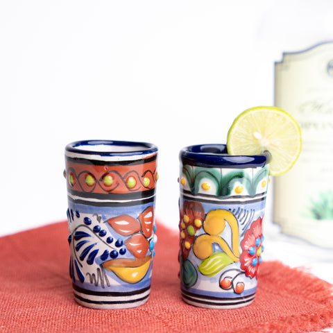 Talavera Shot Glasses - Set of 4 - 2 Oz (Puebla) - MEXTEQUIL: MEXICRAFT IMPORTS LLC