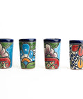 Talavera Shot Glasses - Set of 4 - 2 Oz (Blue/Green) - MEXTEQUIL: MEXICRAFT IMPORTS LLC