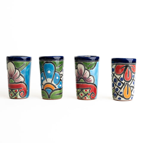 Talavera Shot Glasses - Set of 4 - 2 Oz (Blue/Green) - MEXTEQUIL: MEXICRAFT IMPORTS LLC