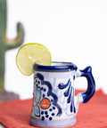 Talavera Shot Glasses - Set of 4 - 2 Oz (Blue/Flowers w/Handle) - MEXTEQUIL: MEXICRAFT IMPORTS LLC