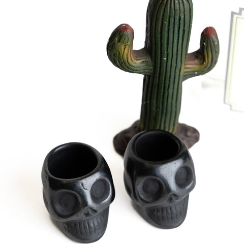 Black Clay Mexican Shot Glasses - Set of 4 - 2 Oz (Skull) - MEXTEQUIL: MEXICRAFT IMPORTS LLC