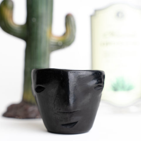 Black Clay Mexican Shot Glasses - Set of 4 - 2 Oz (Faces) - MEXTEQUIL: MEXICRAFT IMPORTS LLC