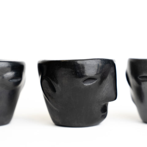 Black Clay Mexican Shot Glasses - Set of 4 - 2 Oz (Faces) - MEXTEQUIL: MEXICRAFT IMPORTS LLC