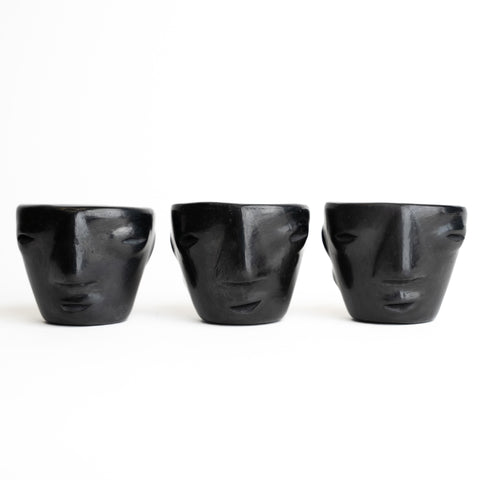 Black Clay Mexican Shot Glasses - Set of 4 - 2 Oz (Faces) - MEXTEQUIL: MEXICRAFT IMPORTS LLC