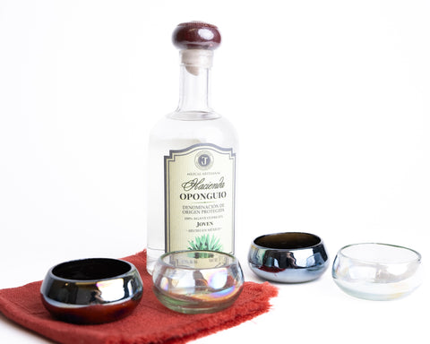 Hand Blown Mezcal Shot Glasses - Set of 4 pcs - 2 Oz (Clear and Black) - MEXTEQUIL: MEXICRAFT IMPORTS LLC