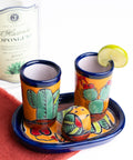 Talavera Set of 2 Shot Glasses, Salt & Tray - 2 Oz (Cactus) - MEXTEQUIL: MEXICRAFT IMPORTS LLC