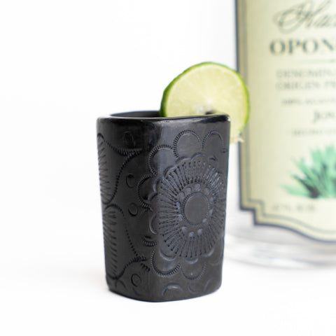 Black Clay Mexican Shot Glasses - Set of 4 - 2 Oz (Square) - MEXTEQUIL: MEXICRAFT IMPORTS LLC