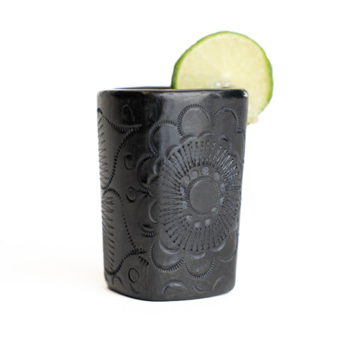 Black Clay Mexican Shot Glasses - Set of 4 - 2 Oz (Square) - MEXTEQUIL: MEXICRAFT IMPORTS LLC