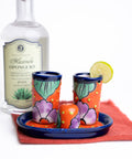 Talavera Set of 2 Shot Glasses, Salt & Tray - 2 Oz (Bugambilia) - MEXTEQUIL: MEXICRAFT IMPORTS LLC