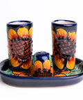 Talavera Set of 2 Shot Glasses, Salt & Tray - 2 Oz (Sunflower) - MEXTEQUIL: MEXICRAFT IMPORTS LLC