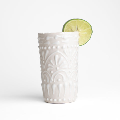 Talavera Shot Glasses - Set of 4 - 2 Oz (White Lace) - MEXTEQUIL: MEXICRAFT IMPORTS LLC