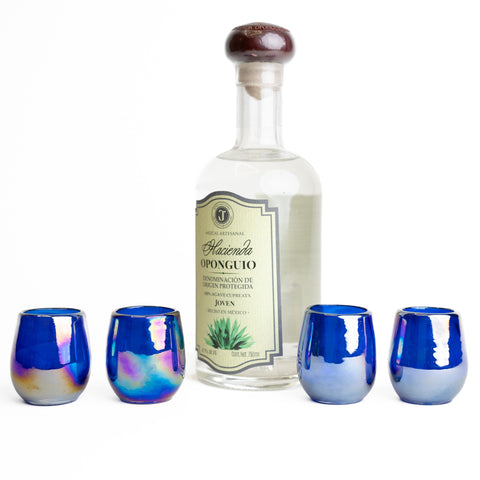 Hand Blown Shot Glasses - Set of 4 - 2 Oz (Barrel Cobalt) - MEXTEQUIL: MEXICRAFT IMPORTS LLC