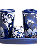 Talavera Set of 2 Shot Glasses, Salt & Tray - 2 Oz (Blue) - MEXTEQUIL: MEXICRAFT IMPORTS LLC