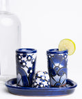 Talavera Set of 2 Shot Glasses, Salt & Tray - 2 Oz (Blue) - MEXTEQUIL: MEXICRAFT IMPORTS LLC