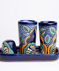 Talavera Set of 2 Shot Glasses, Salt & Tray - 2 Oz (Daisy Flower) - MEXTEQUIL: MEXICRAFT IMPORTS LLC