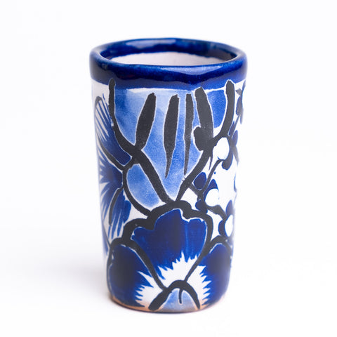 Talavera Set of 2 Shot Glasses, Salt & Tray - 2 Oz (Blue) - MEXTEQUIL: MEXICRAFT IMPORTS LLC