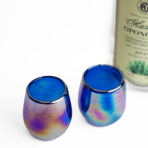 Hand Blown Shot Glasses - Set of 4 - 2 Oz (Barrel Cobalt) - MEXTEQUIL: MEXICRAFT IMPORTS LLC