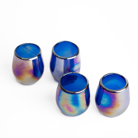 Hand Blown Shot Glasses - Set of 4 - 2 Oz (Barrel Cobalt) - MEXTEQUIL: MEXICRAFT IMPORTS LLC