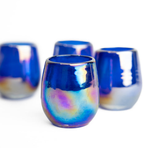 Hand Blown Shot Glasses - Set of 4 - 2 Oz (Barrel Cobalt) - MEXTEQUIL: MEXICRAFT IMPORTS LLC