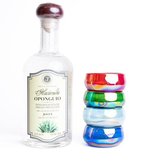 Hand Blown Mezcal Shot Glasses - Set of 4 pcs - 2 Oz (Mixed Colors) - MEXTEQUIL: MEXICRAFT IMPORTS LLC