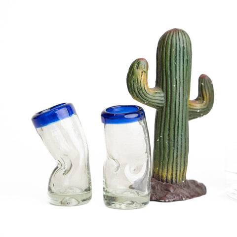 Hand Blown Shot Glasses - Set of 4 - 2 Oz (Bent) - MEXTEQUIL: MEXICRAFT IMPORTS LLC