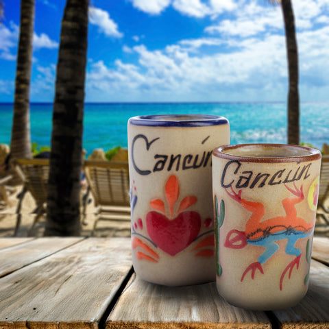 Vasos tequileros de cerámica alta temperatura - Set  de 4 - 60 mL - Colección Playa - Cancún