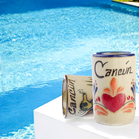Vasos tequileros de cerámica alta temperatura - Set  de 4 - 60 mL - Colección Playa - Cancún