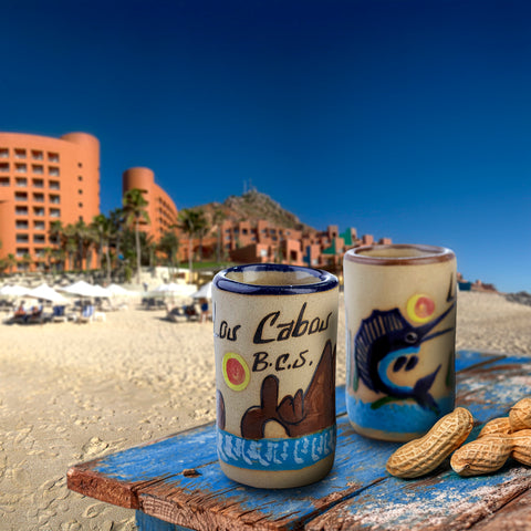Vasos tequileros de cerámica alta temperatura - Set  de 4 - 60 mL - Colección Playa - Los Cabos