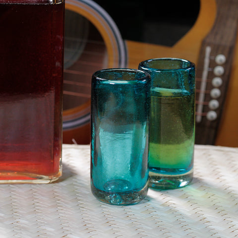 Hand-Blown Mexican Shot Glasses – Aqua | Set of 4 | 2 oz - MEXTEQUIL